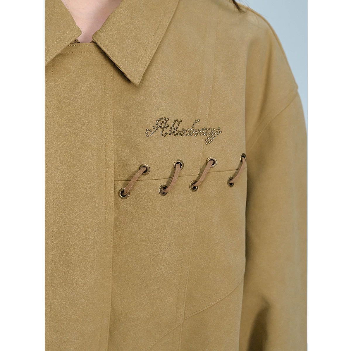ablueberry リボン結びレザー調ジャケット