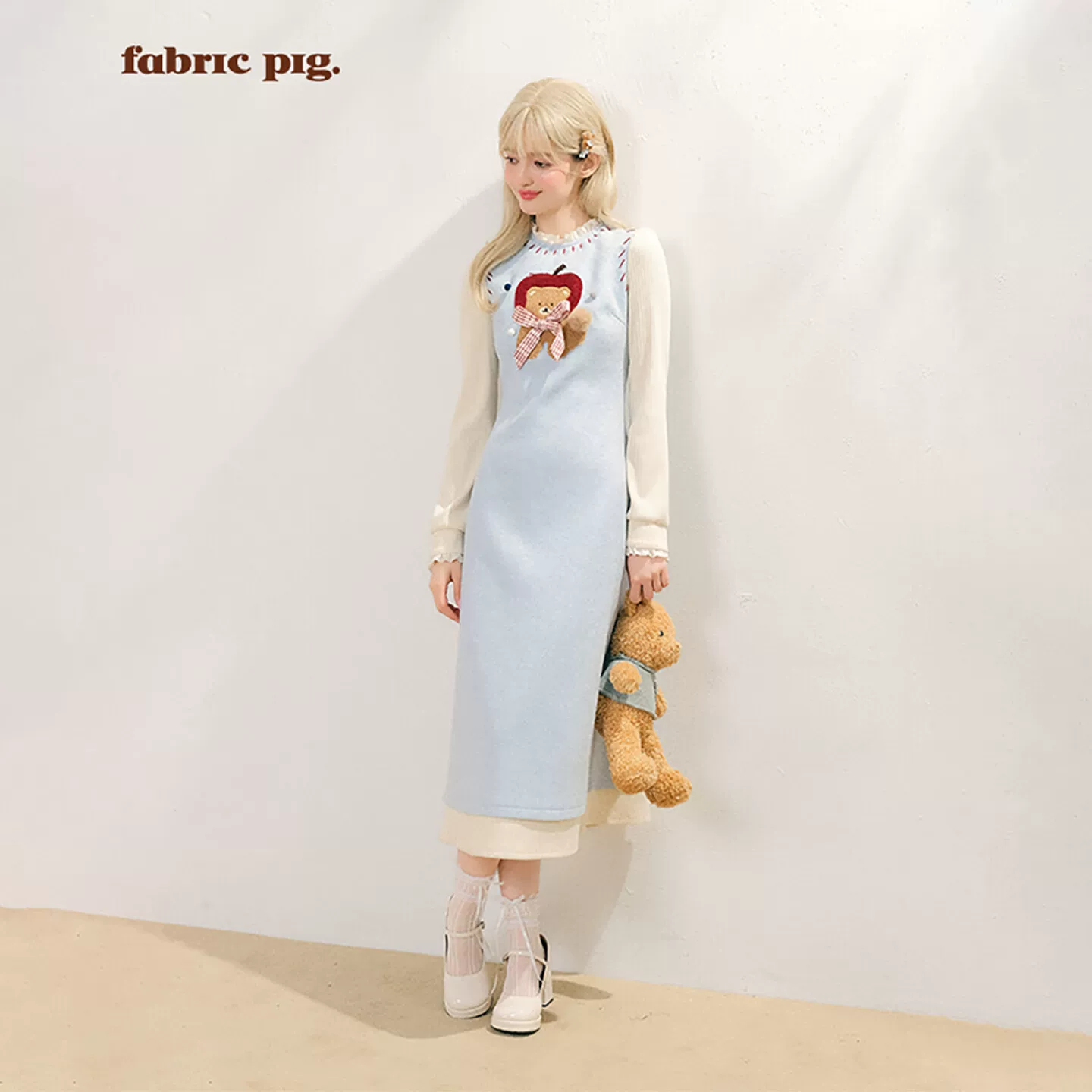 fabricpig ベアモチーフ切り替えワンピース