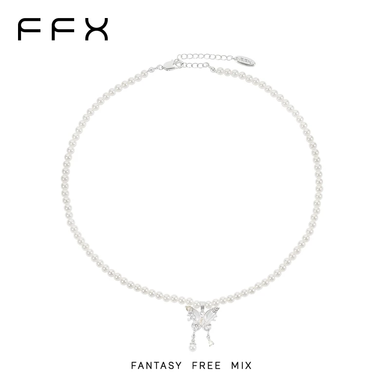 FFX 蝶モチーフパールモチーフネックレス