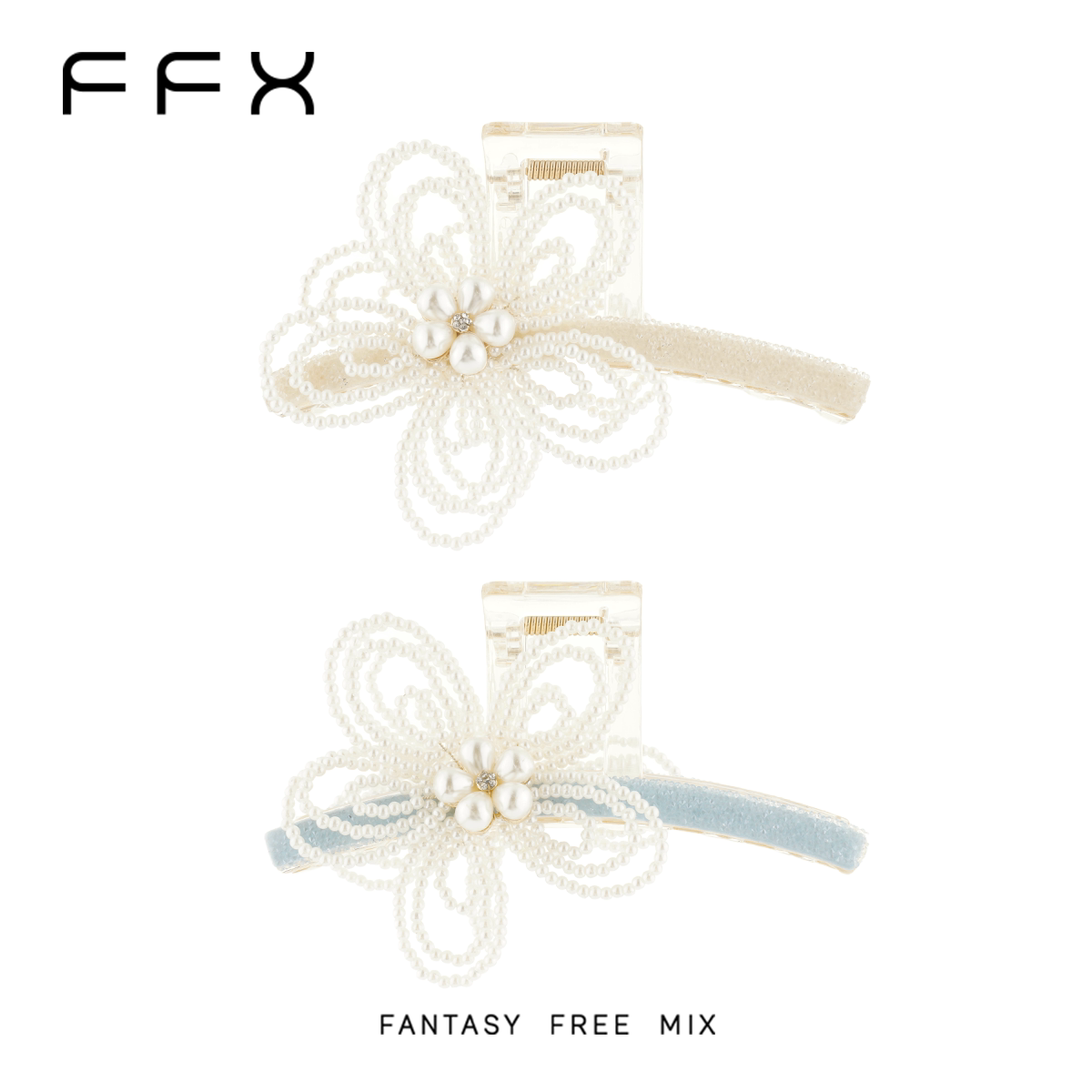FFX フラワーモチーフパールモチーフバンスクリップ