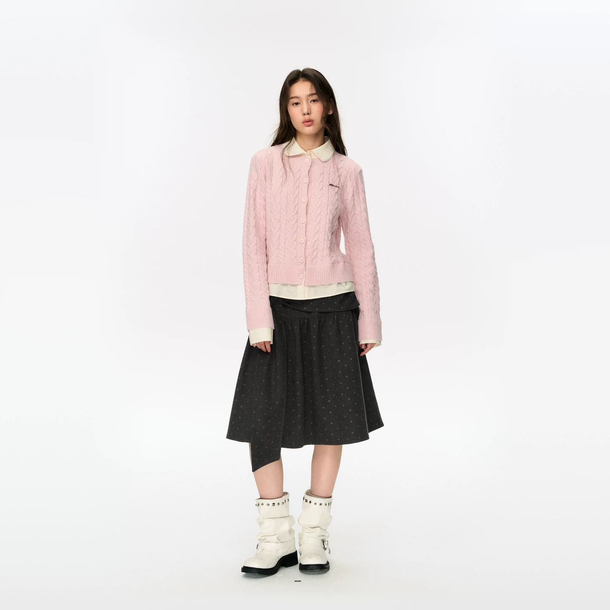 ablueberry ドット柄アシンメトリーミニスカート