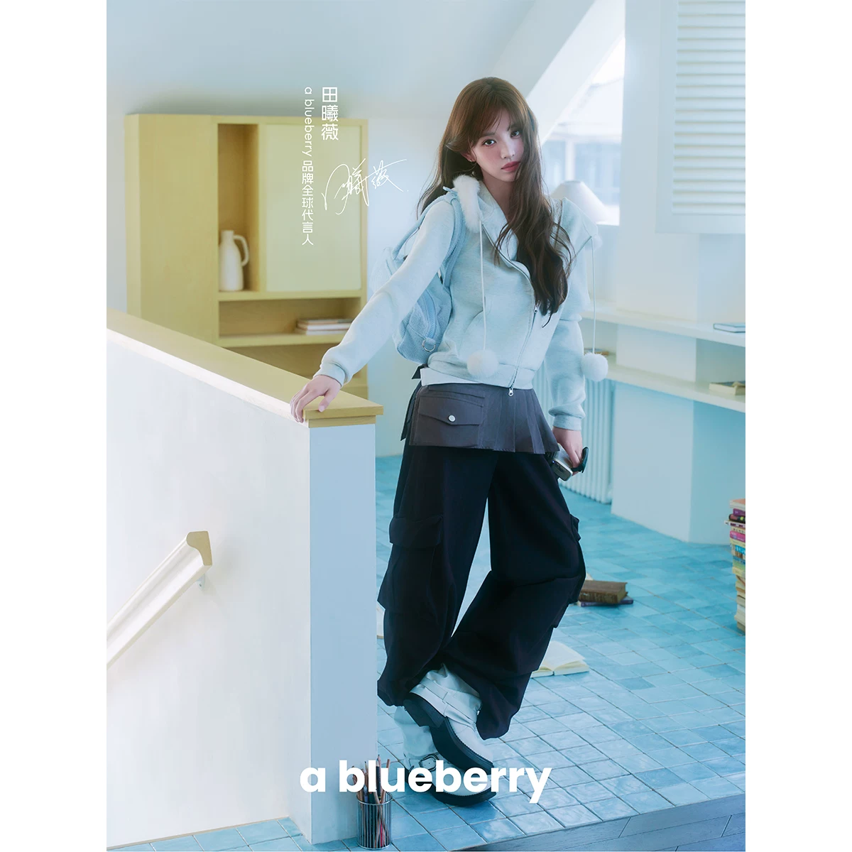 ablueberry ファー襟スウェットパーカー