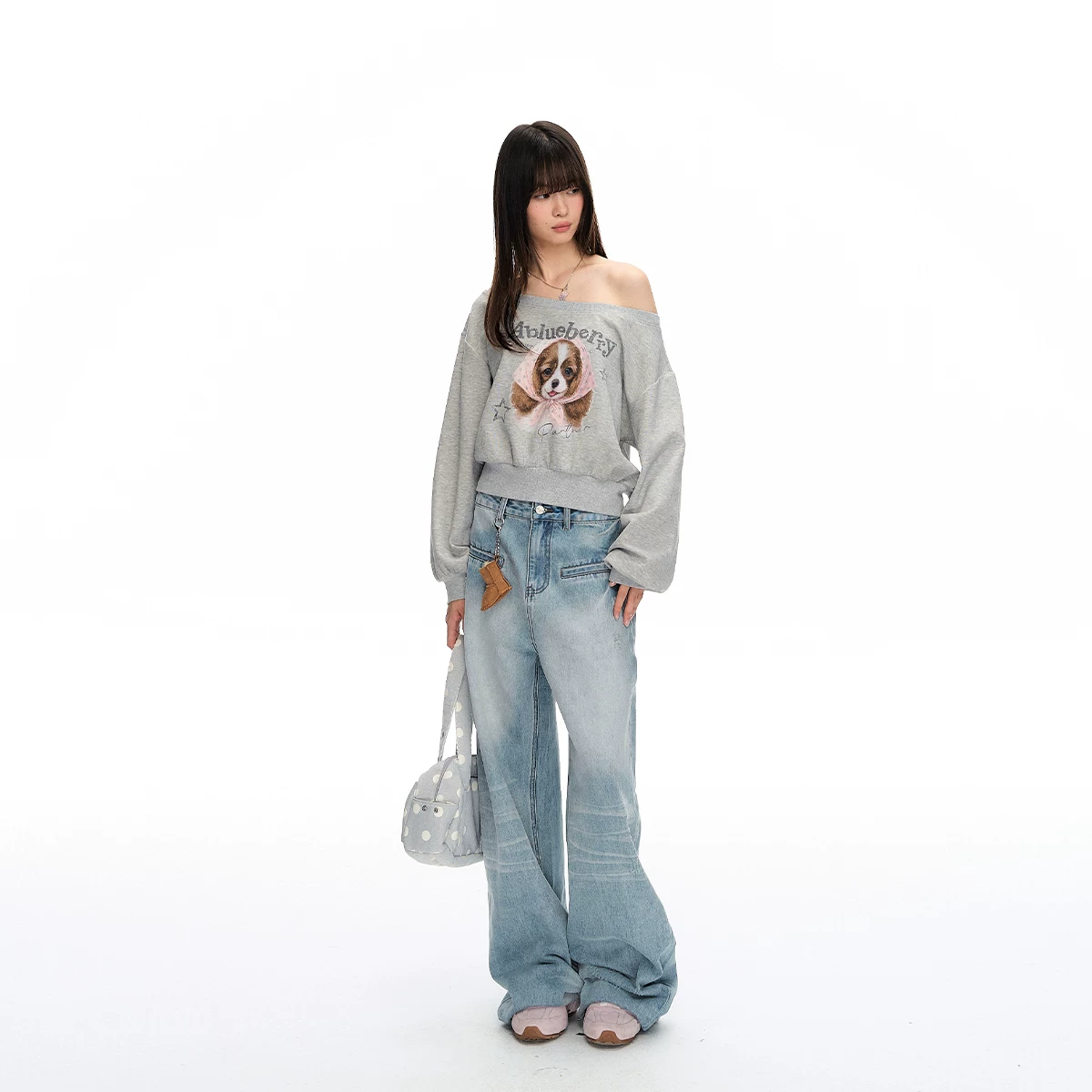 ablueberry デニムハイウエストワイドパンツ