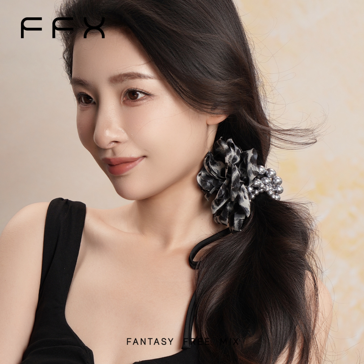 FFX フラワーモチーフリボン付きヘアゴム