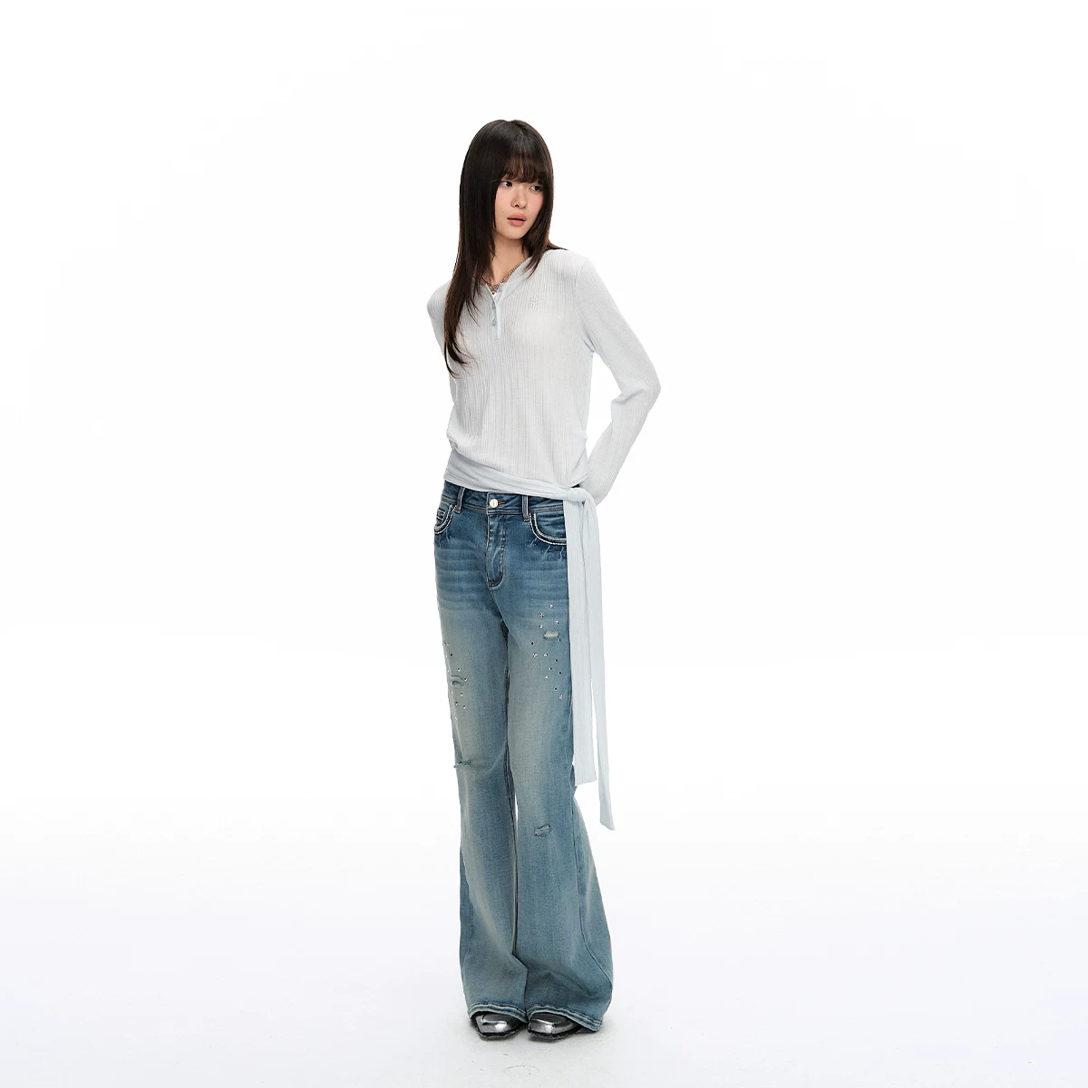 ablueberry デニムビジューフレアパンツ