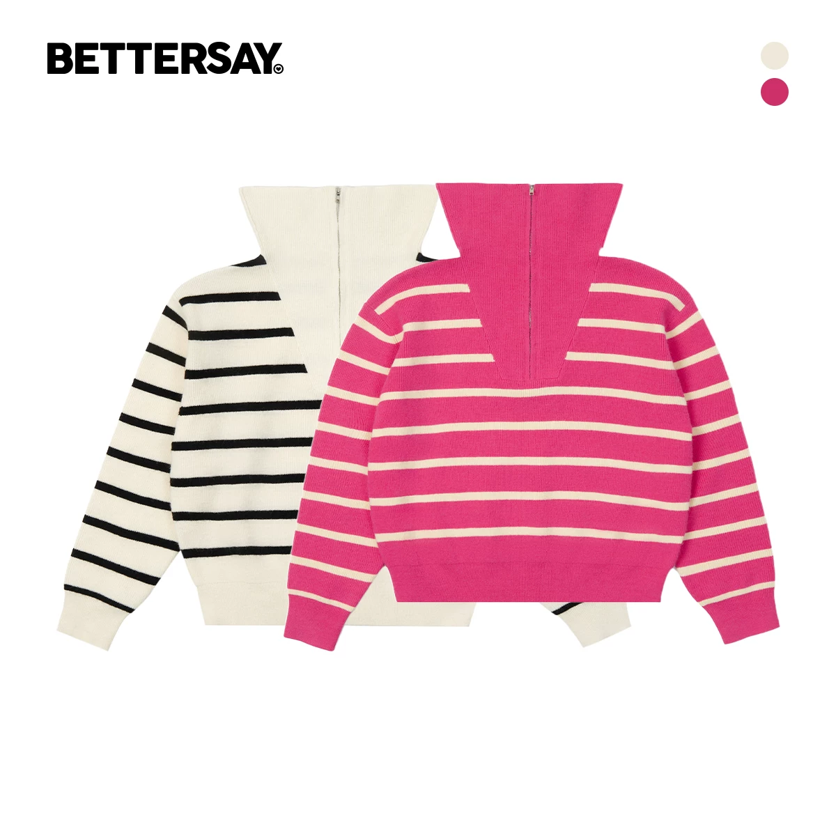 BETTERSAY ストライプ柄襟付きニット