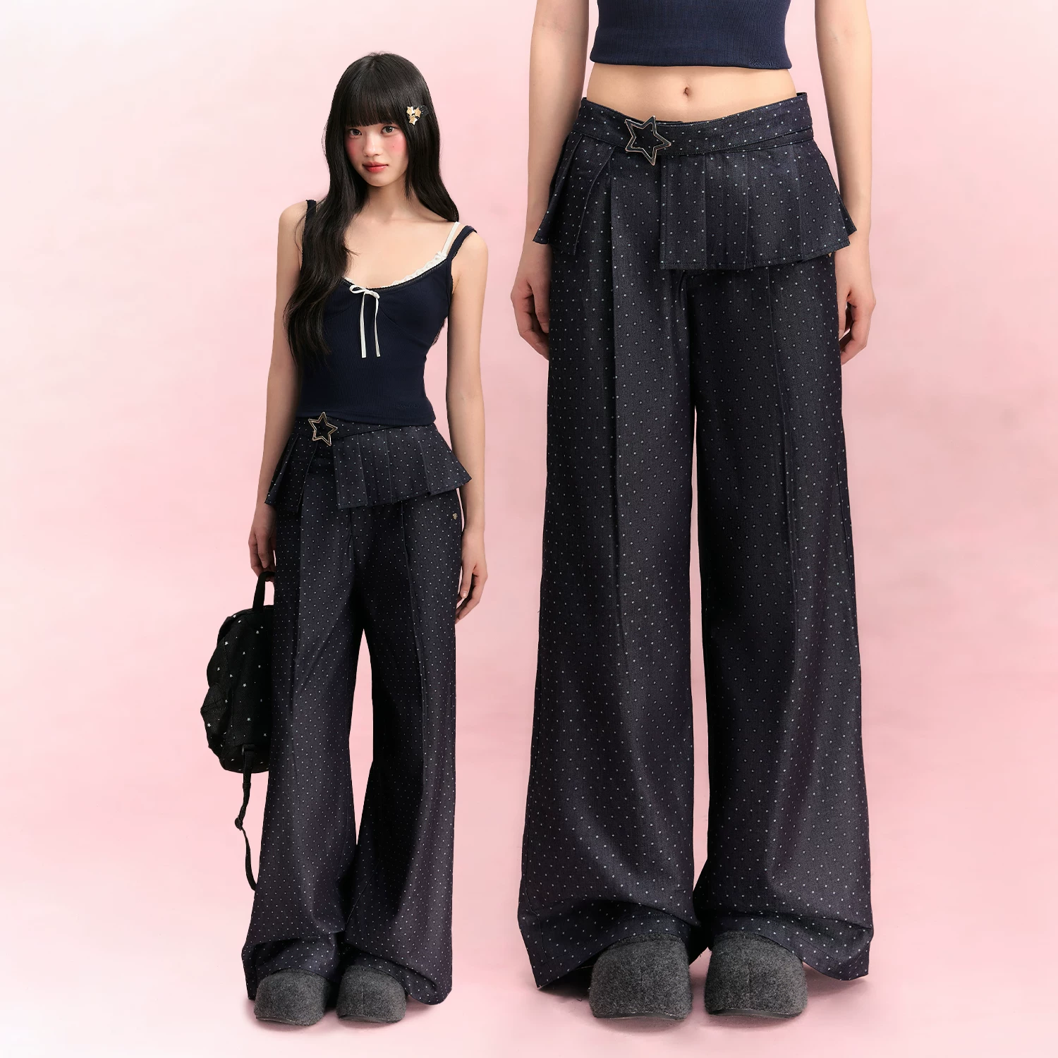 Weekendhub ドット柄ハイウエストワイドパンツ