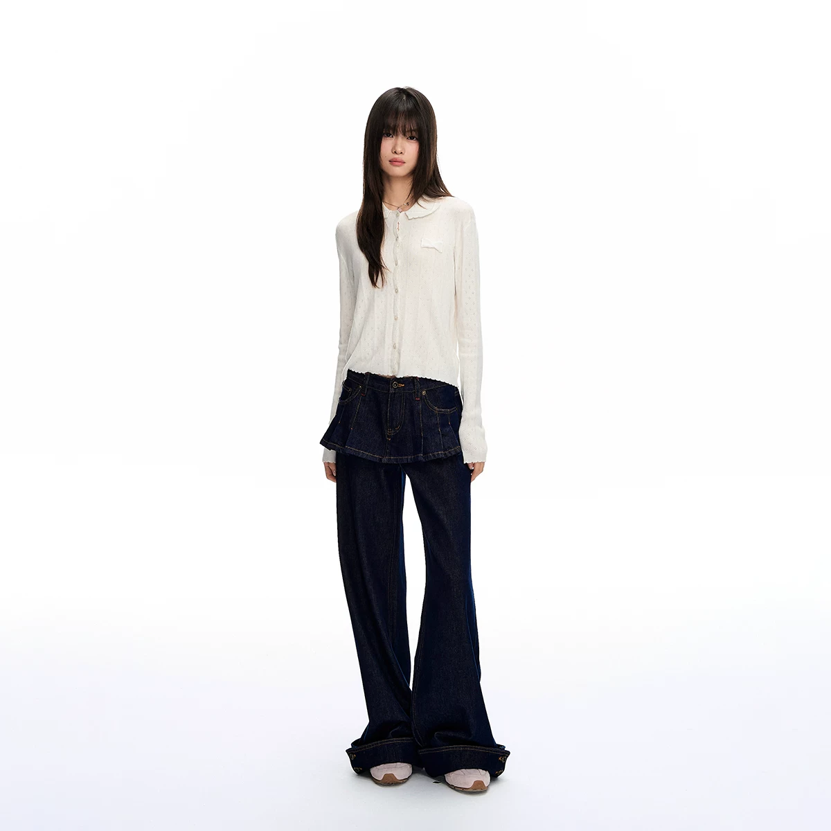 ablueberry デニム折り返しストレートパンツ