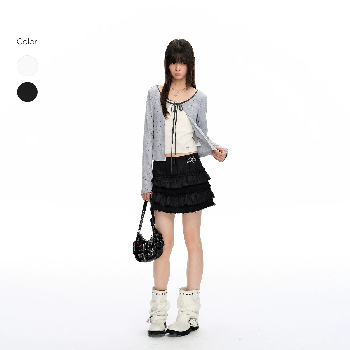 ablueberry レース切り替えティアードスカート