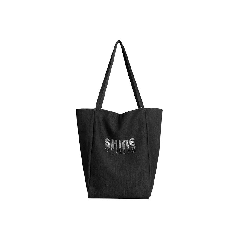 SHINE デニム ロゴトートバッグ（ポーチ付き）