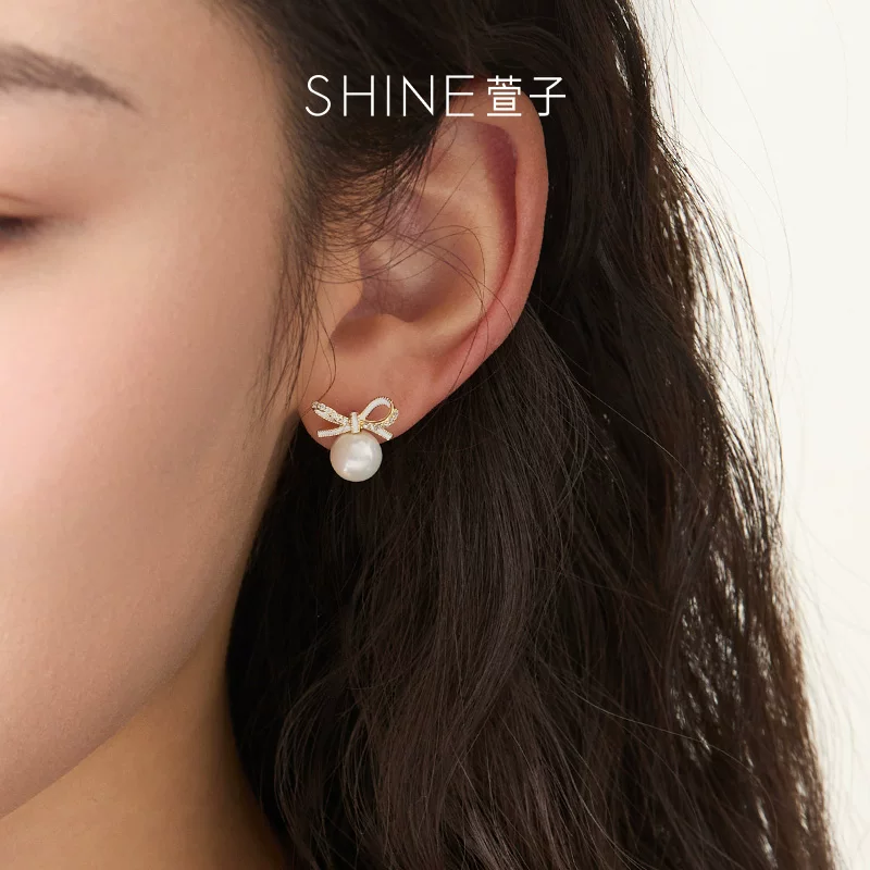 SHINE パールリボン ピアス