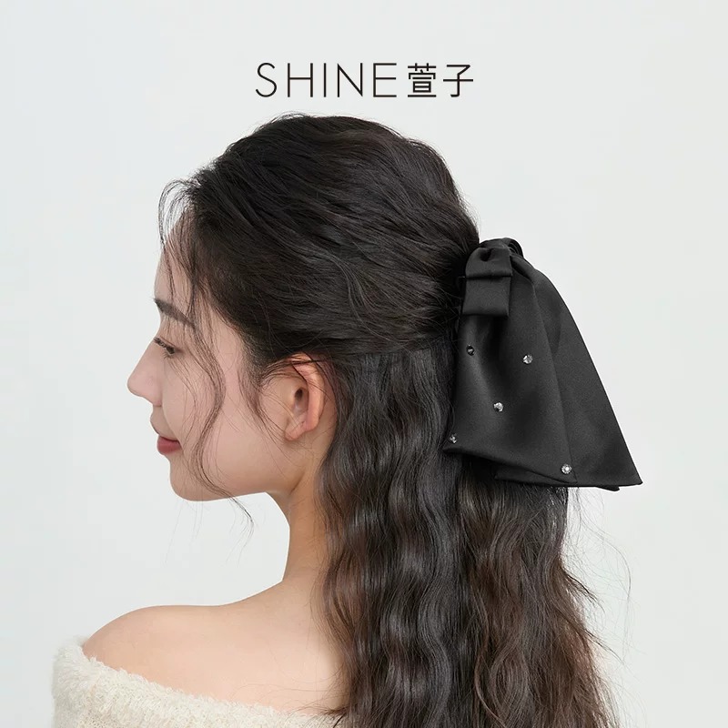 SHINE ブラックロングリボン ヘアクリップ