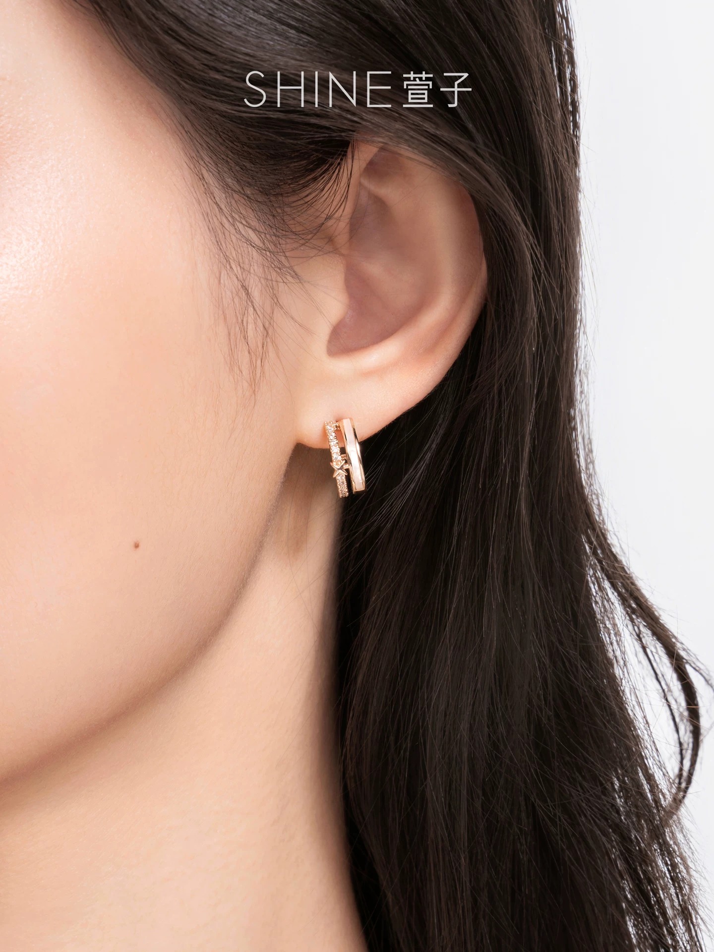 SHINE ダブルライン ビジューフープピアス