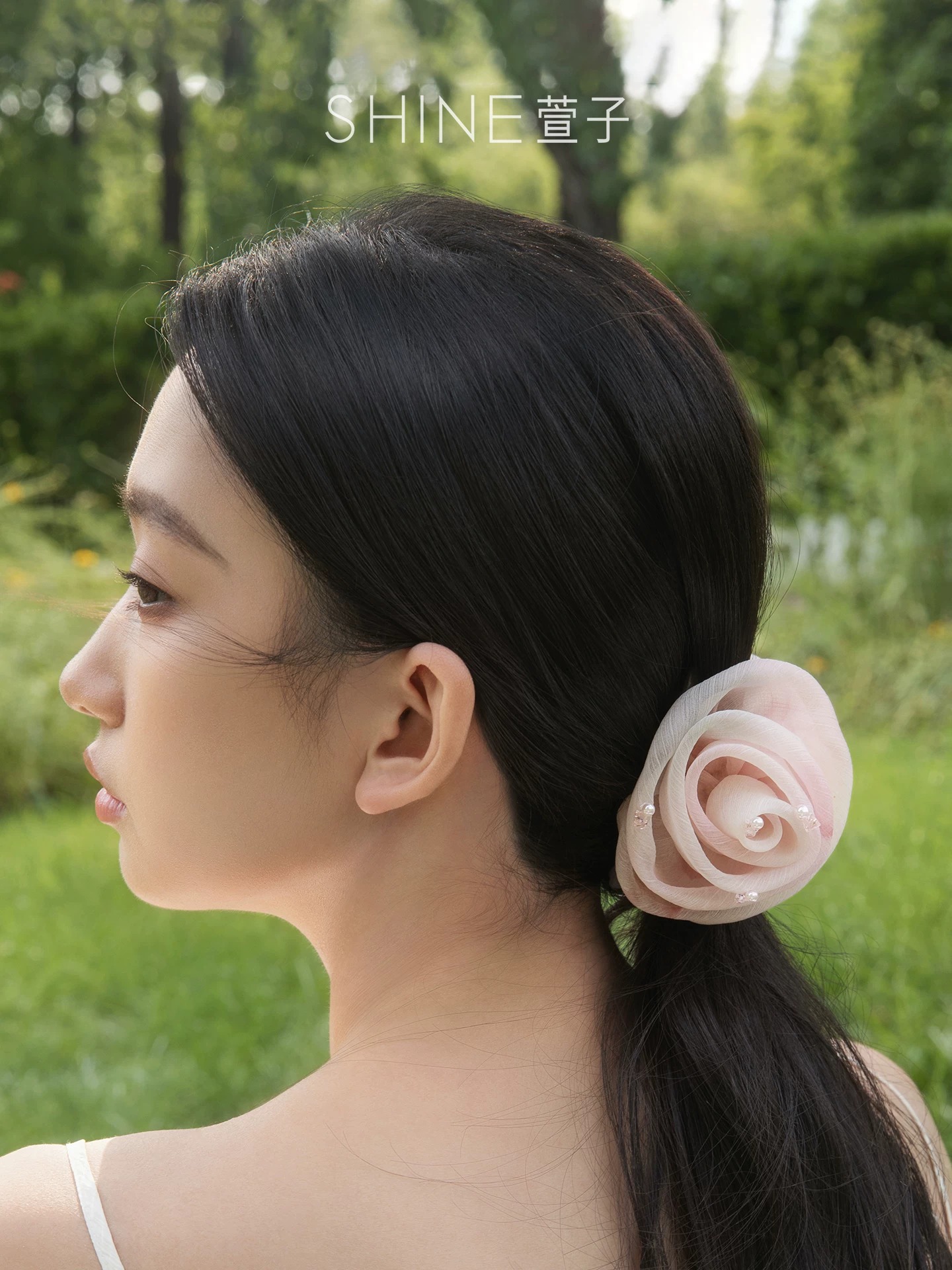 SHINE ピンクシフォン ローズヘアクリップ