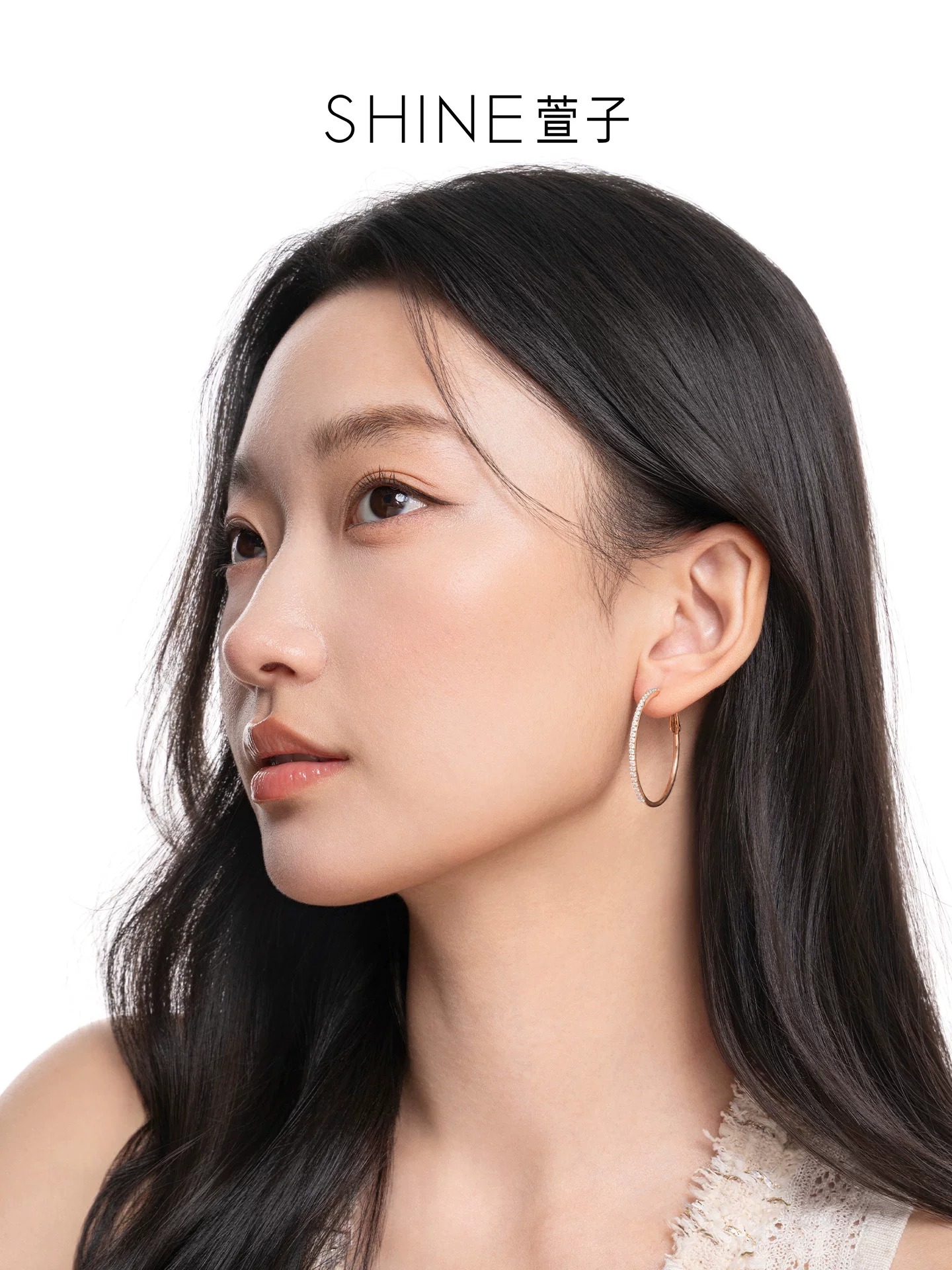 SHINE ローズゴールド ビジューフープピアス