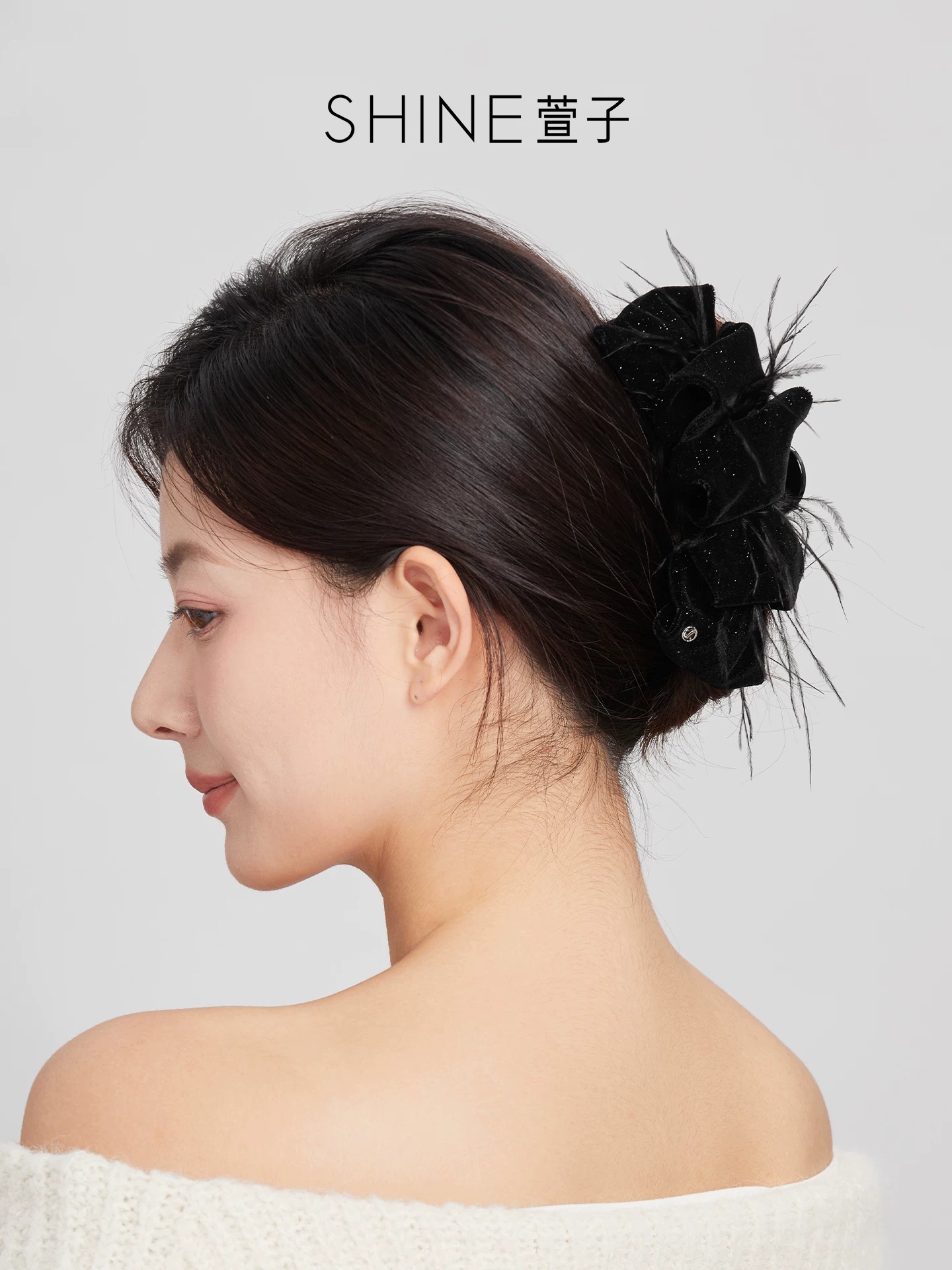 SHINE フェザーリボン ベロアヘアクリップ