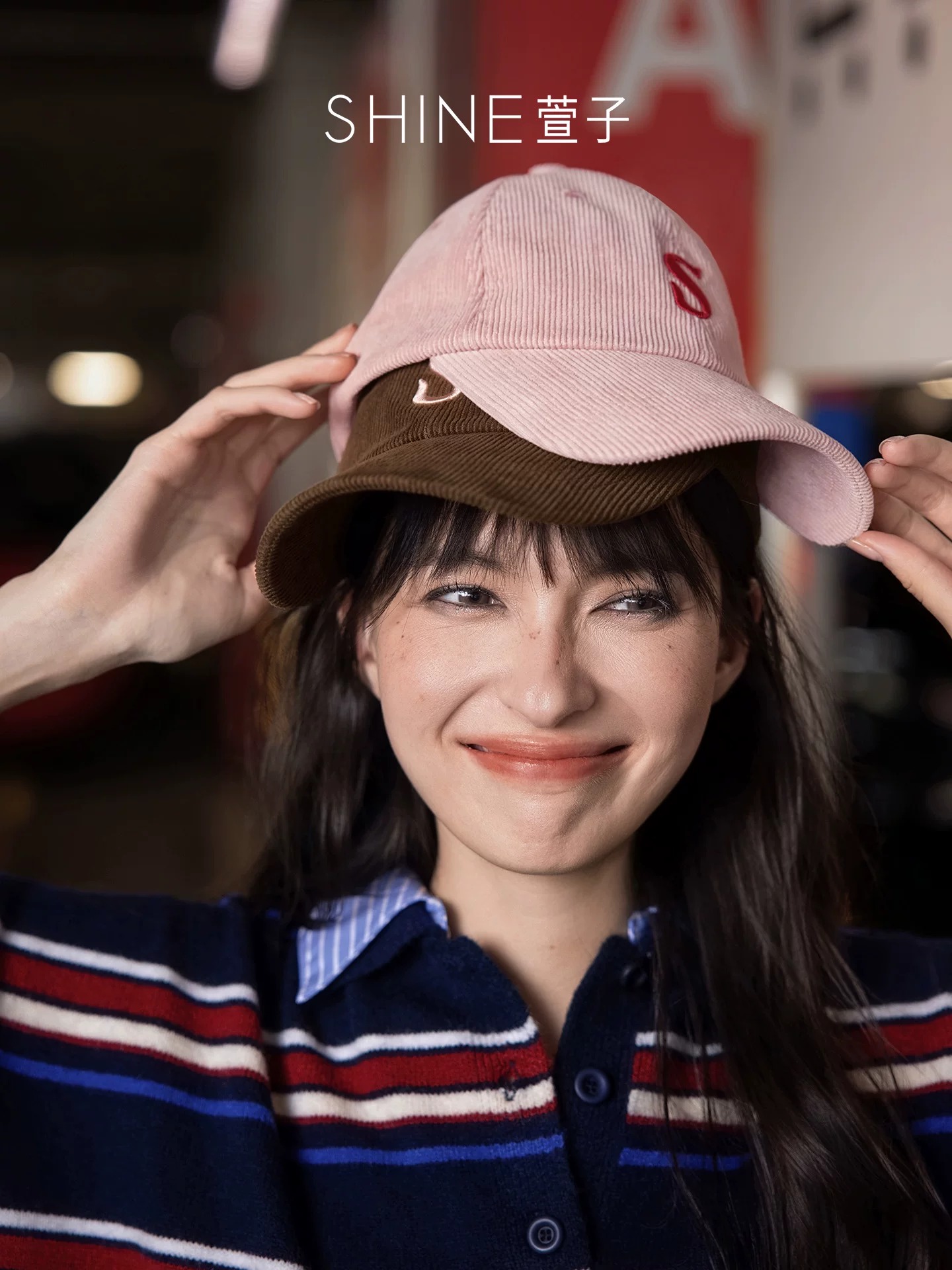 SHINE Sロゴ コーデュロイキャップ
