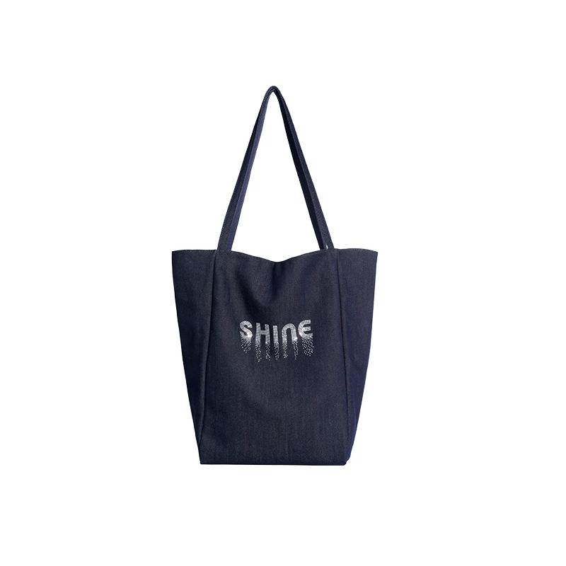 SHINE デニム ロゴトートバッグ（ポーチ付き）