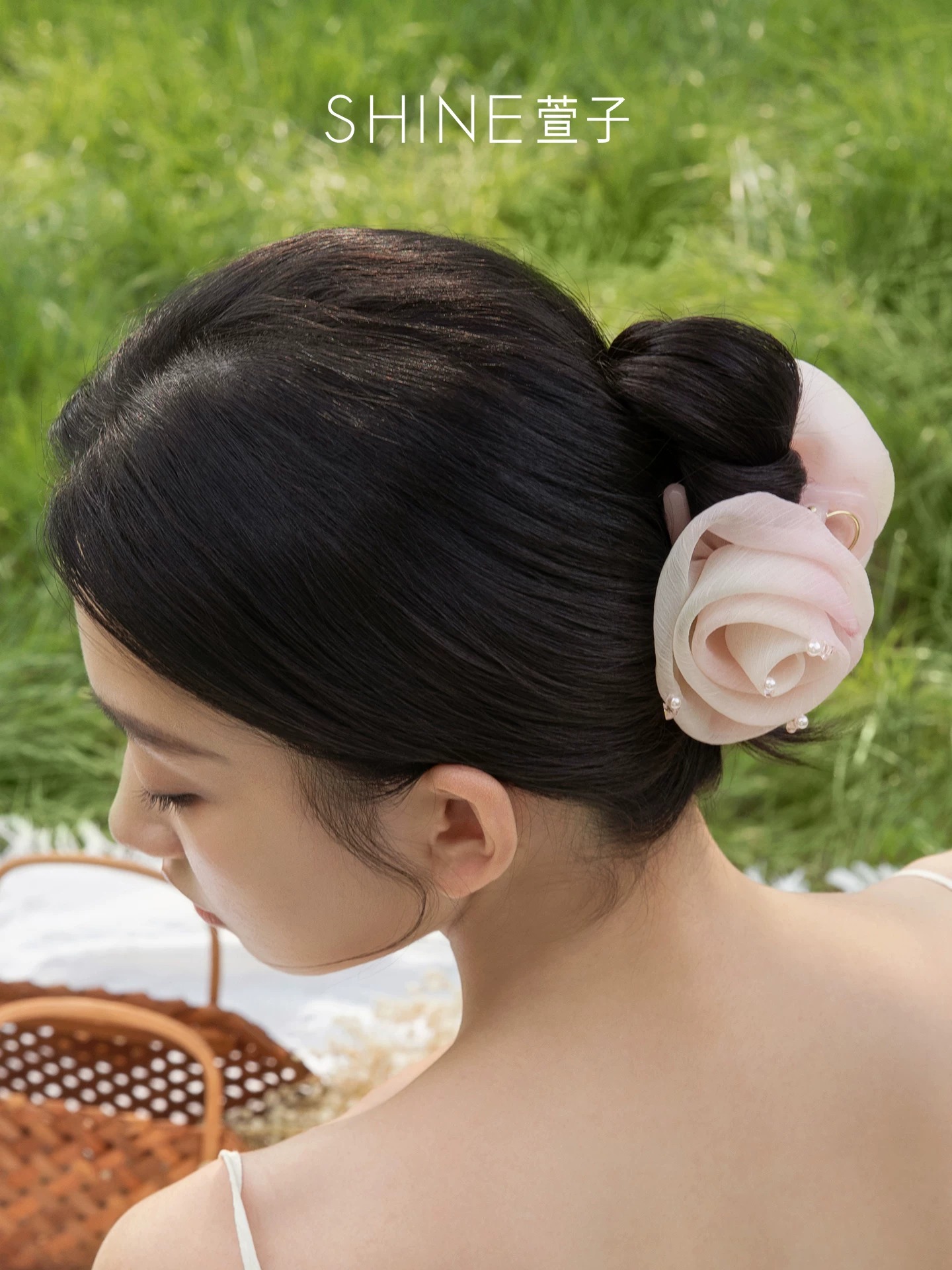 SHINE ピンクシフォン ローズヘアクリップ