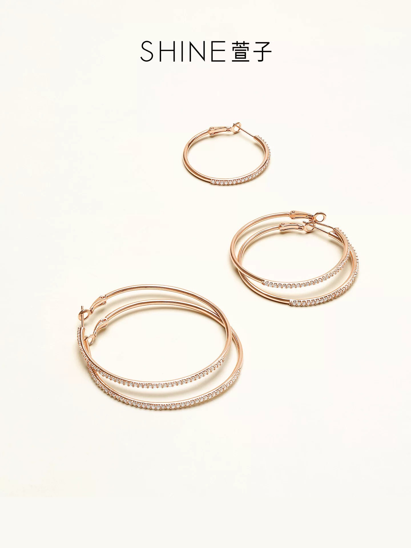 SHINE ローズゴールド ビジューフープピアス