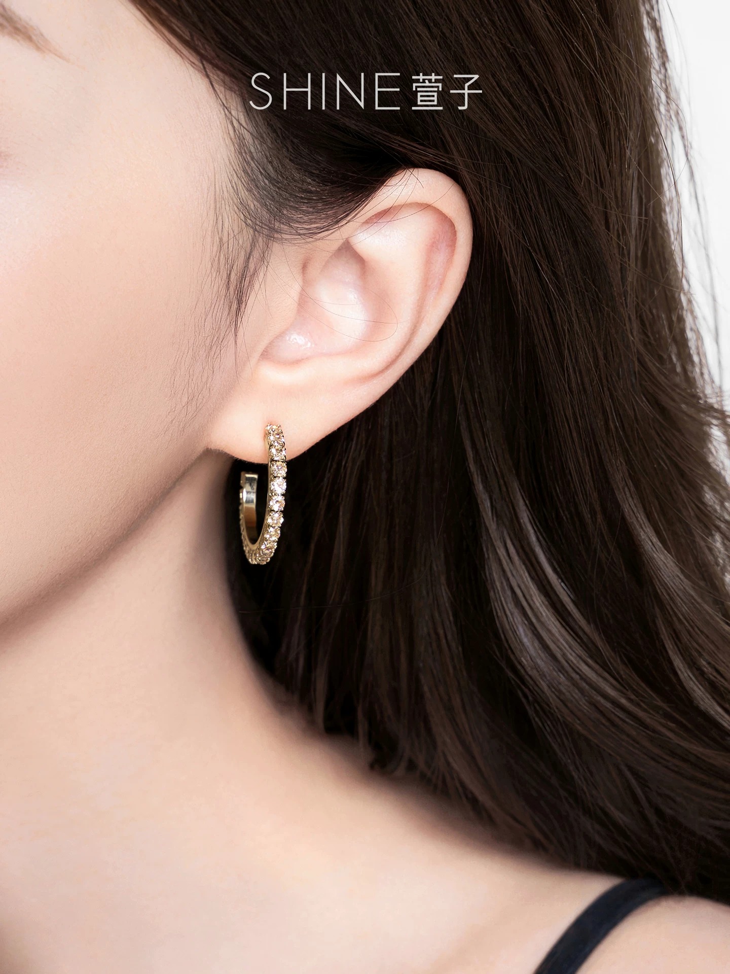 SHINE ジオメトリック ビジューフープピアス