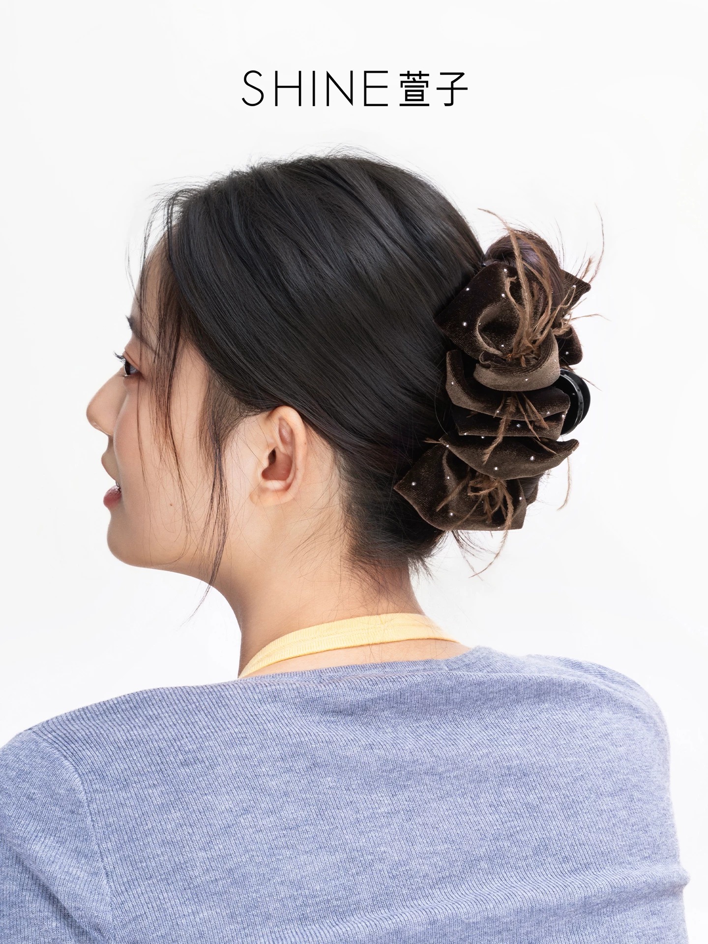 SHINE フェザーリボン ベロアヘアクリップ