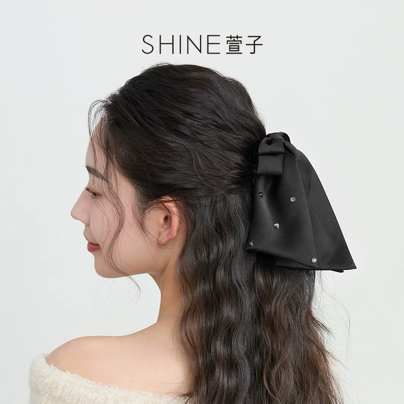 SHINE ブラックロングリボン ヘアクリップ