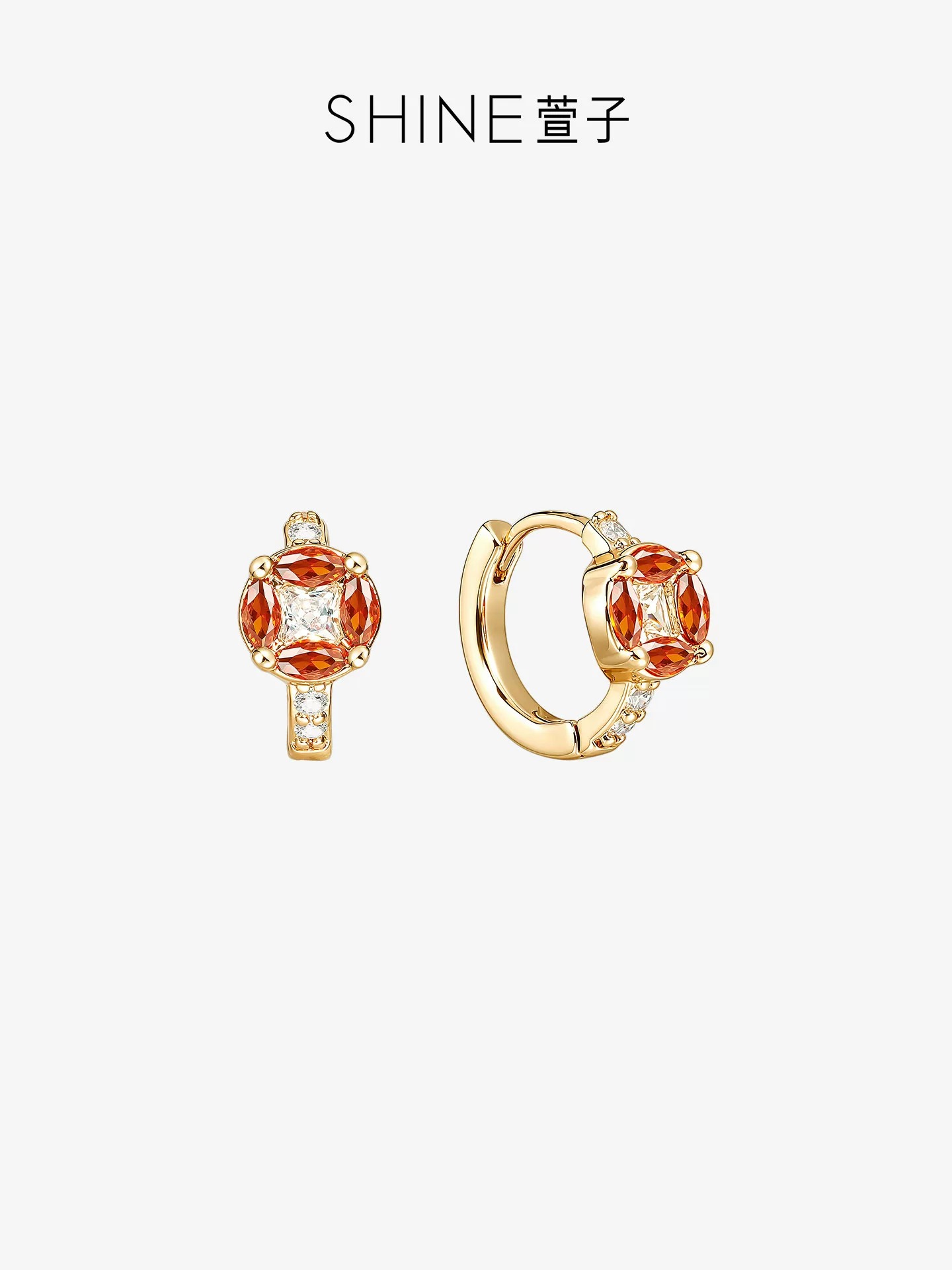 SHINE ローズレッド ビジューフープピアス