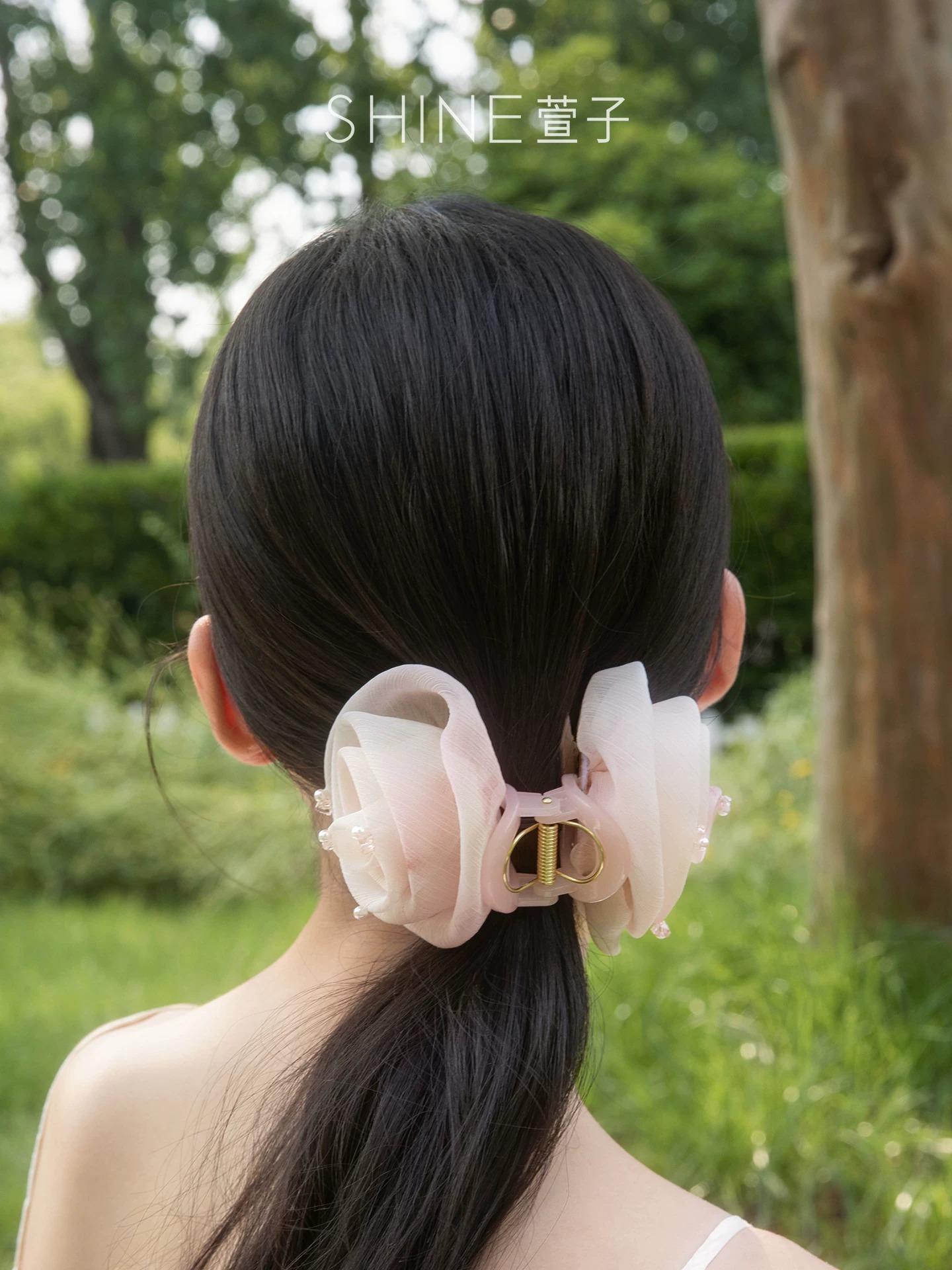 SHINE ピンクシフォン ローズヘアクリップ