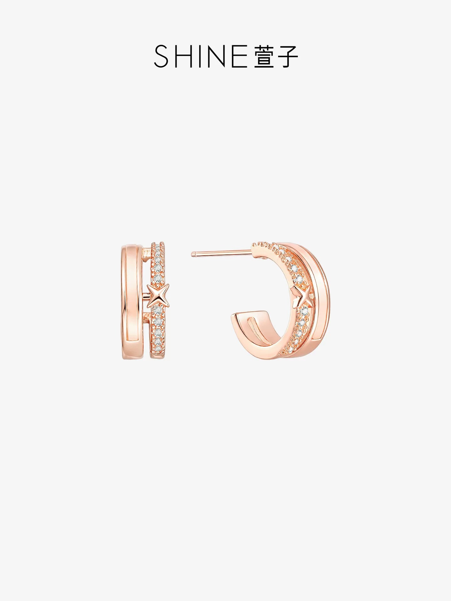 SHINE ダブルライン ビジューフープピアス