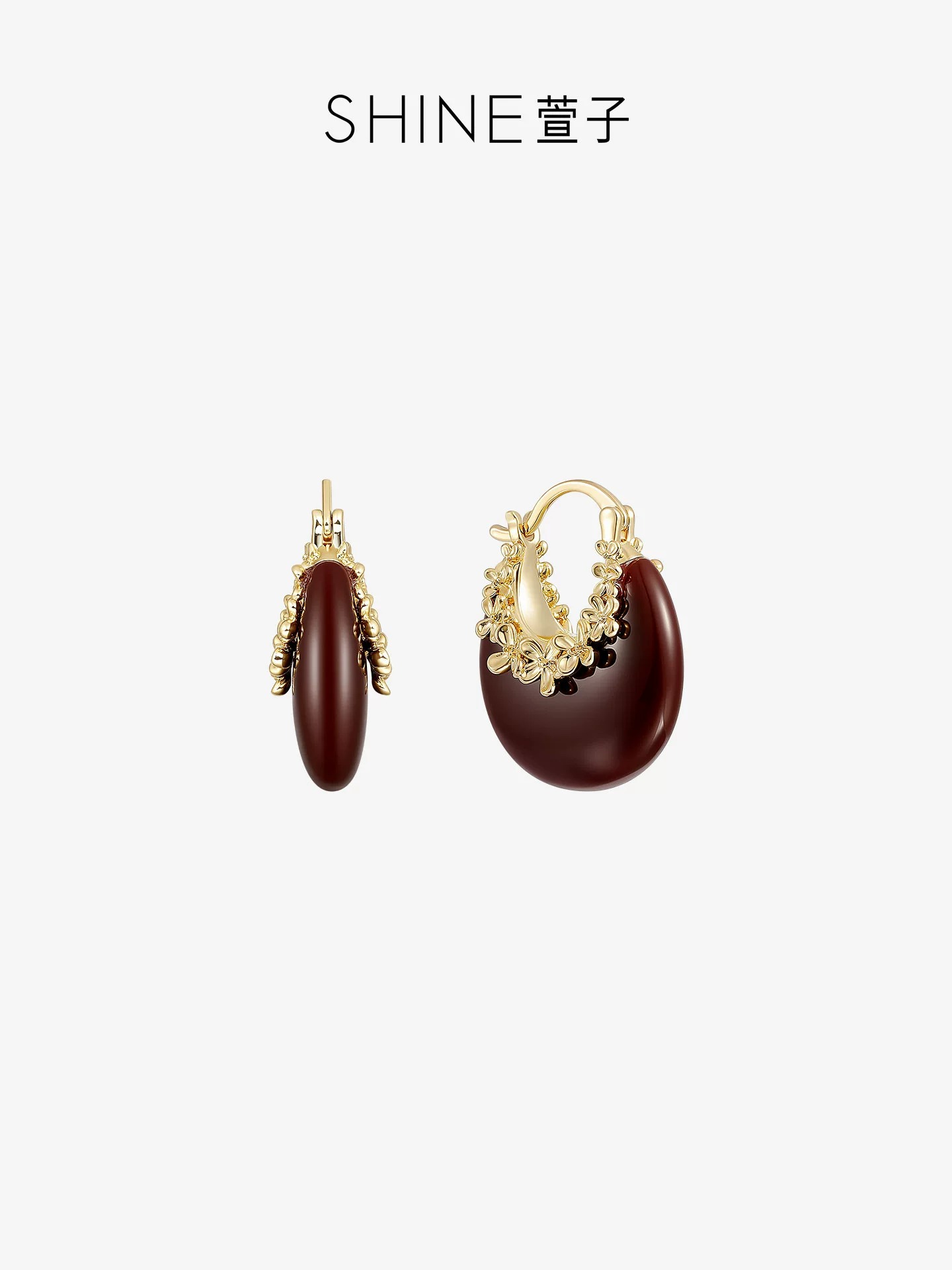 SHINE ワインレッド フラワーフープピアス