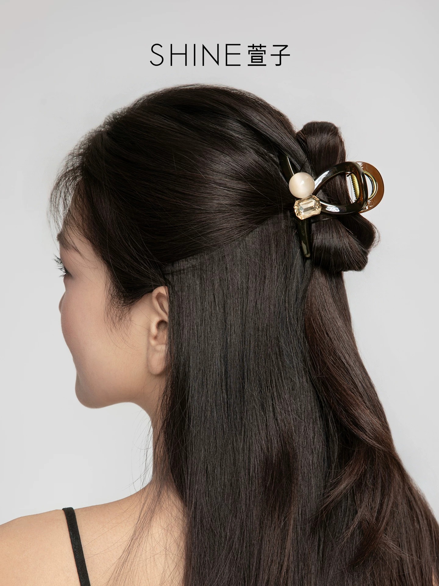SHINE パール調アクセント ブラウンヘアクリップ