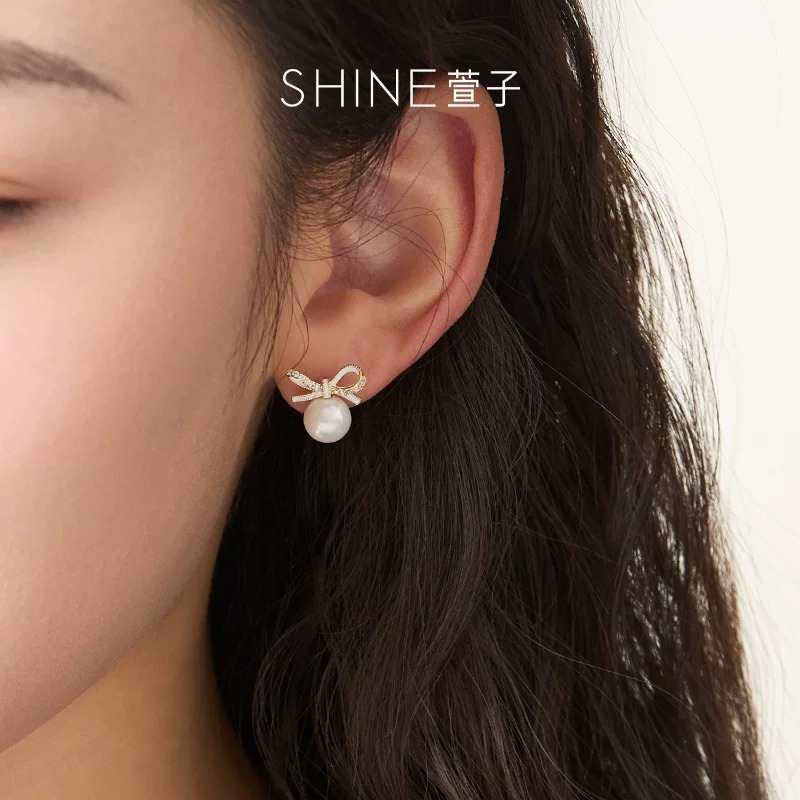 SHINE パールリボン ピアス