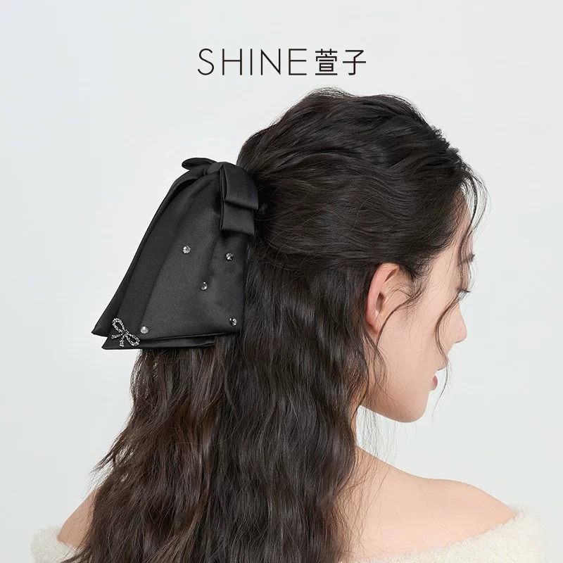 SHINE ブラックロングリボン ヘアクリップ