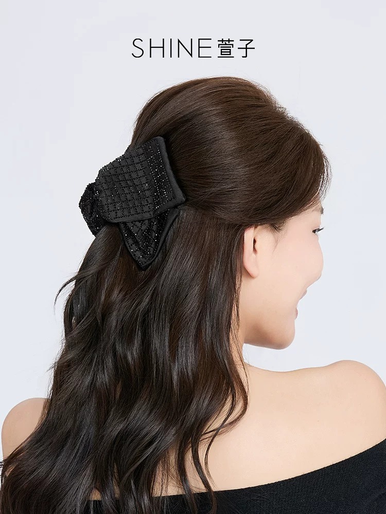 SHINE 格子ビジュー ブラック ヘアクリップ