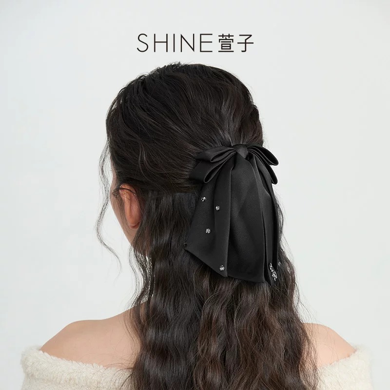 SHINE ブラックロングリボン ヘアクリップ