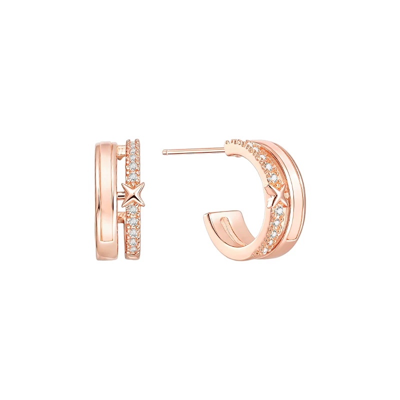 SHINE ダブルライン ビジューフープピアス