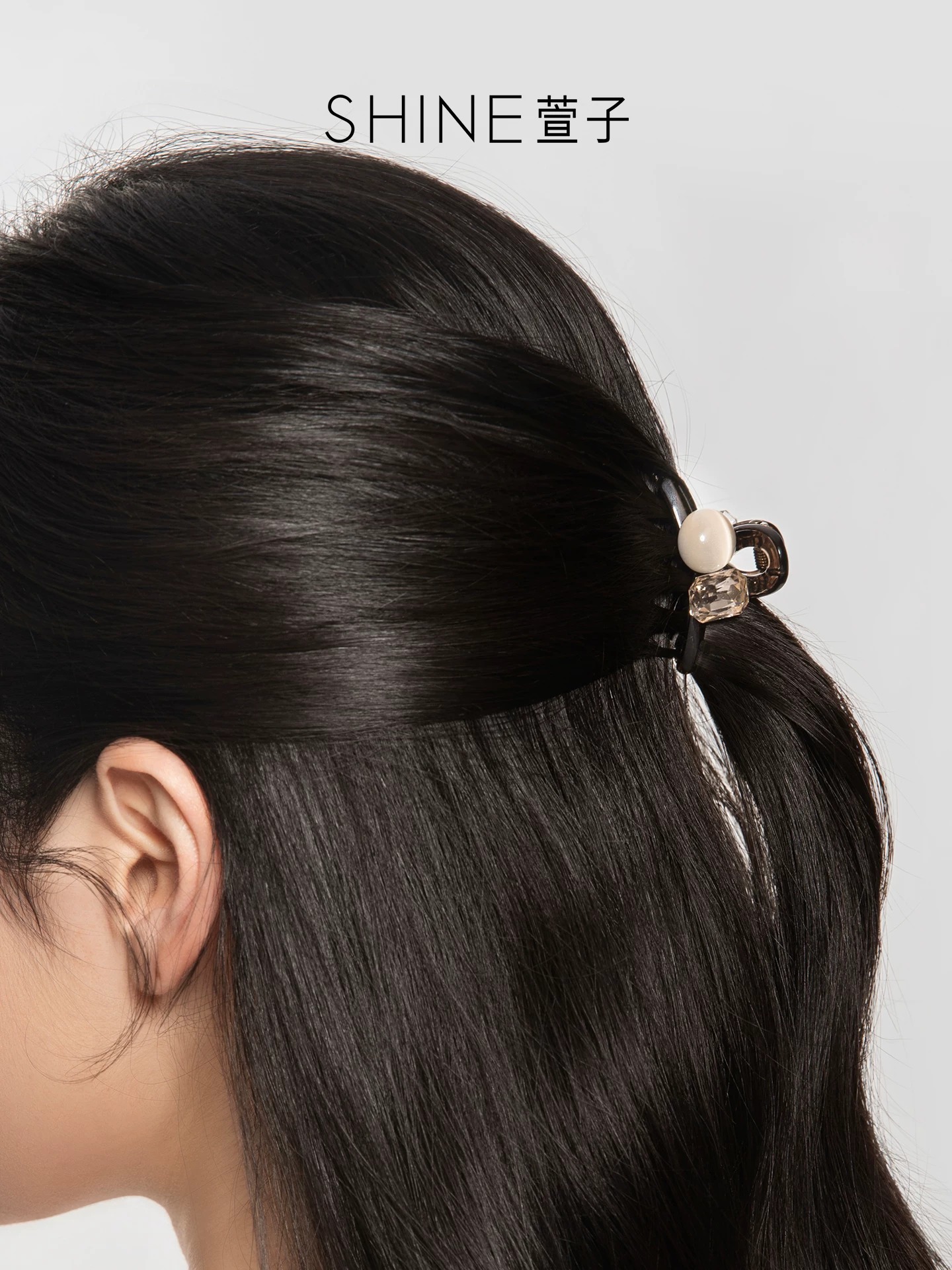 SHINE パール調アクセント ブラウンヘアクリップ