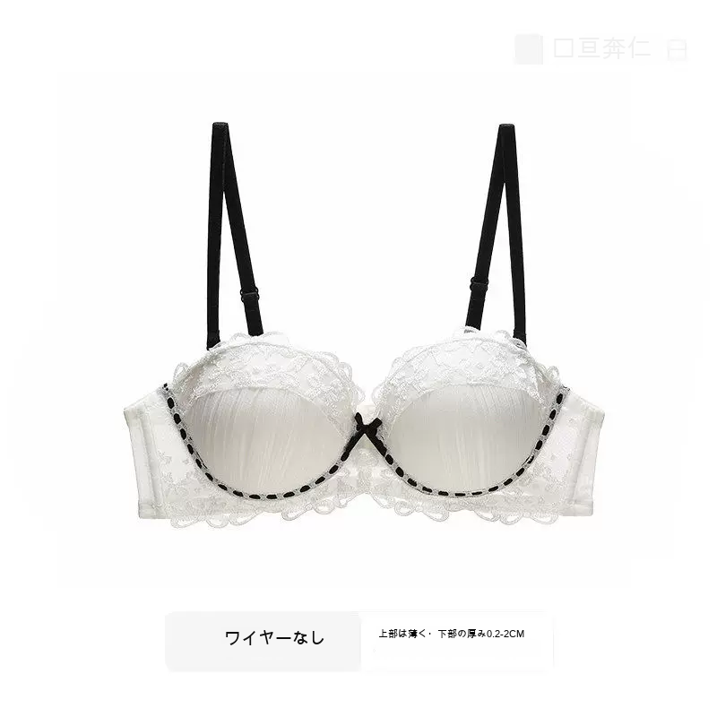 レース 寄せ上げ 1/2カップ（上薄・下厚） 小さめバスト向け ノンワイヤーブラ