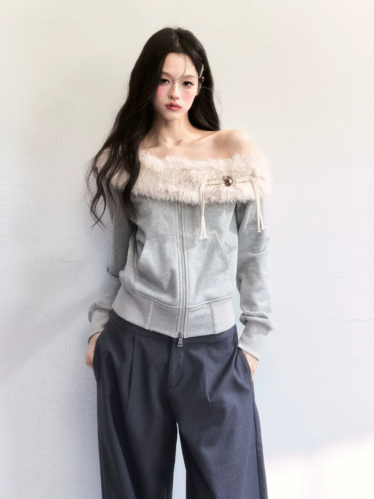 フォググレー ファーフーディー 商品写真 1