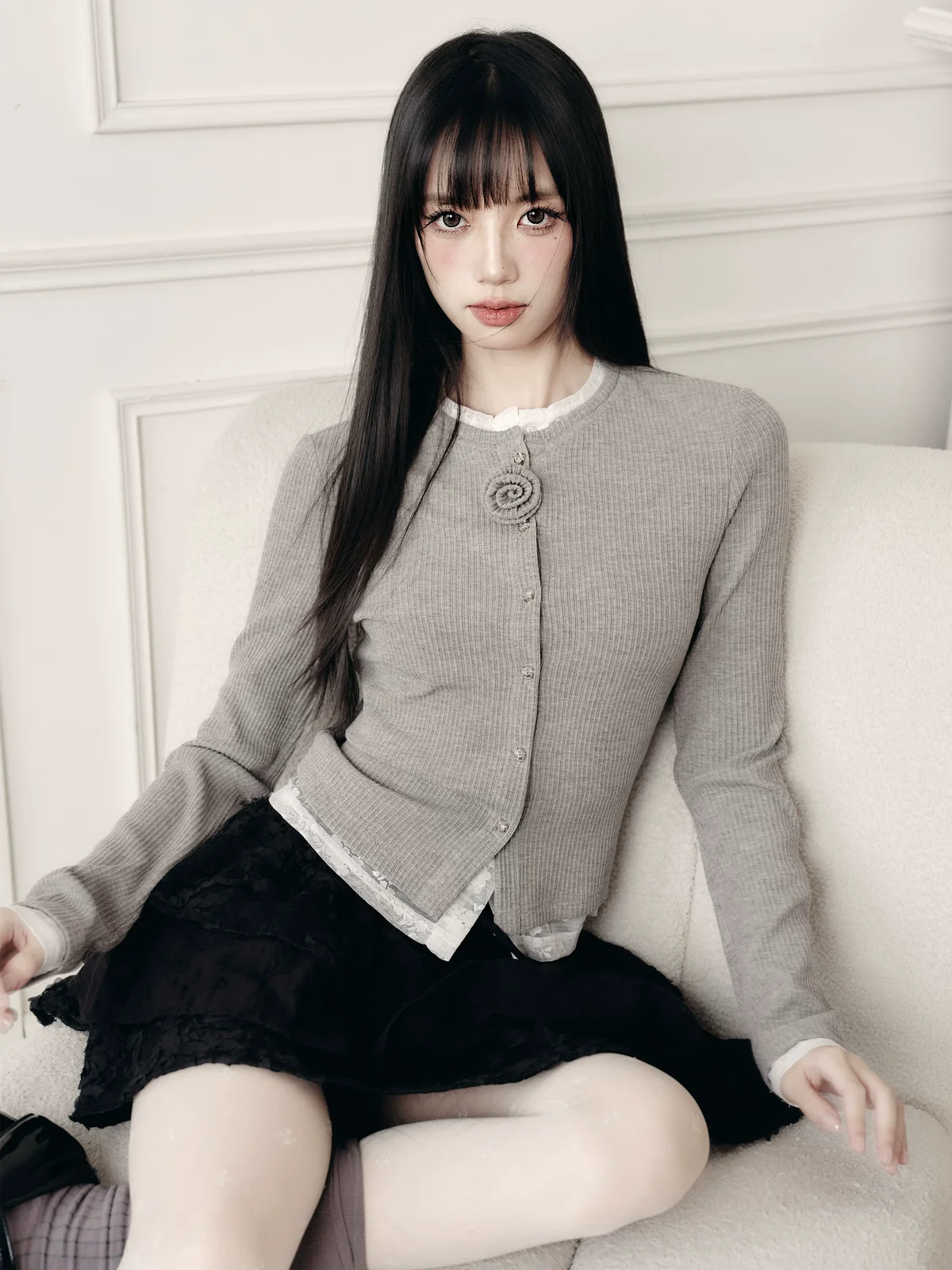 フラワーレイヤード カーディガン 商品写真 2