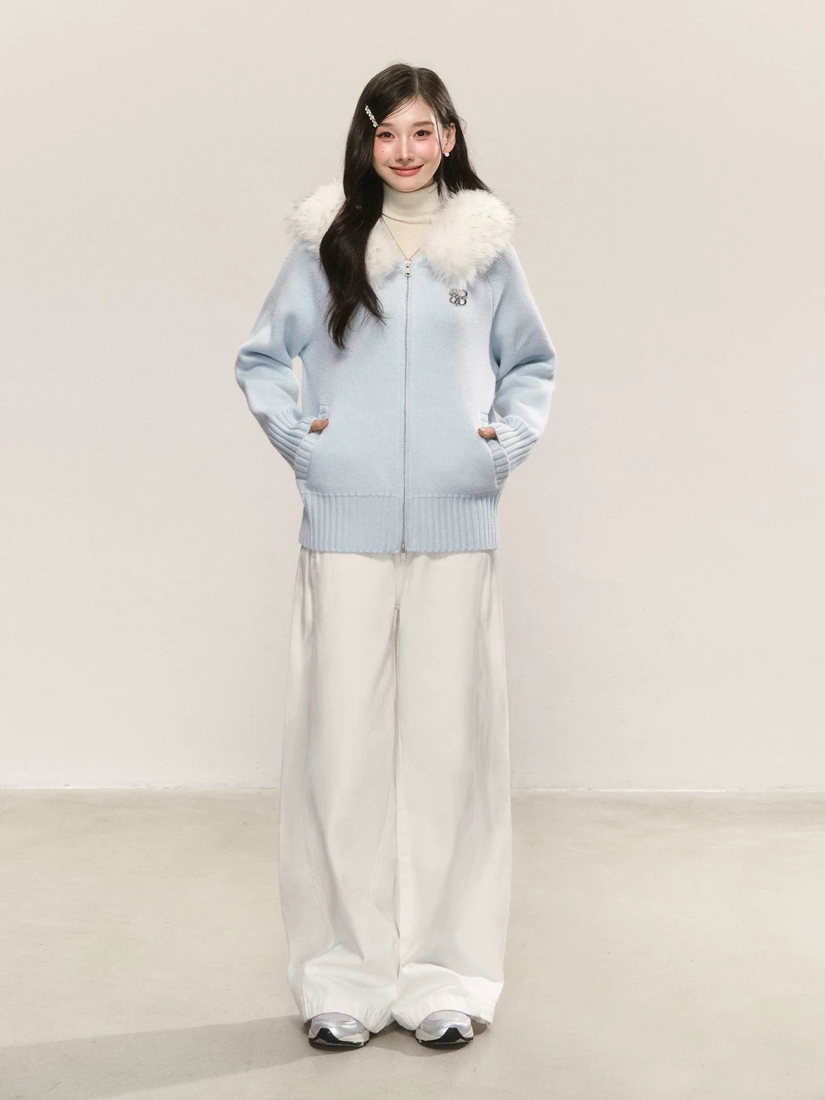 ファーフード カーディガン 商品写真 3