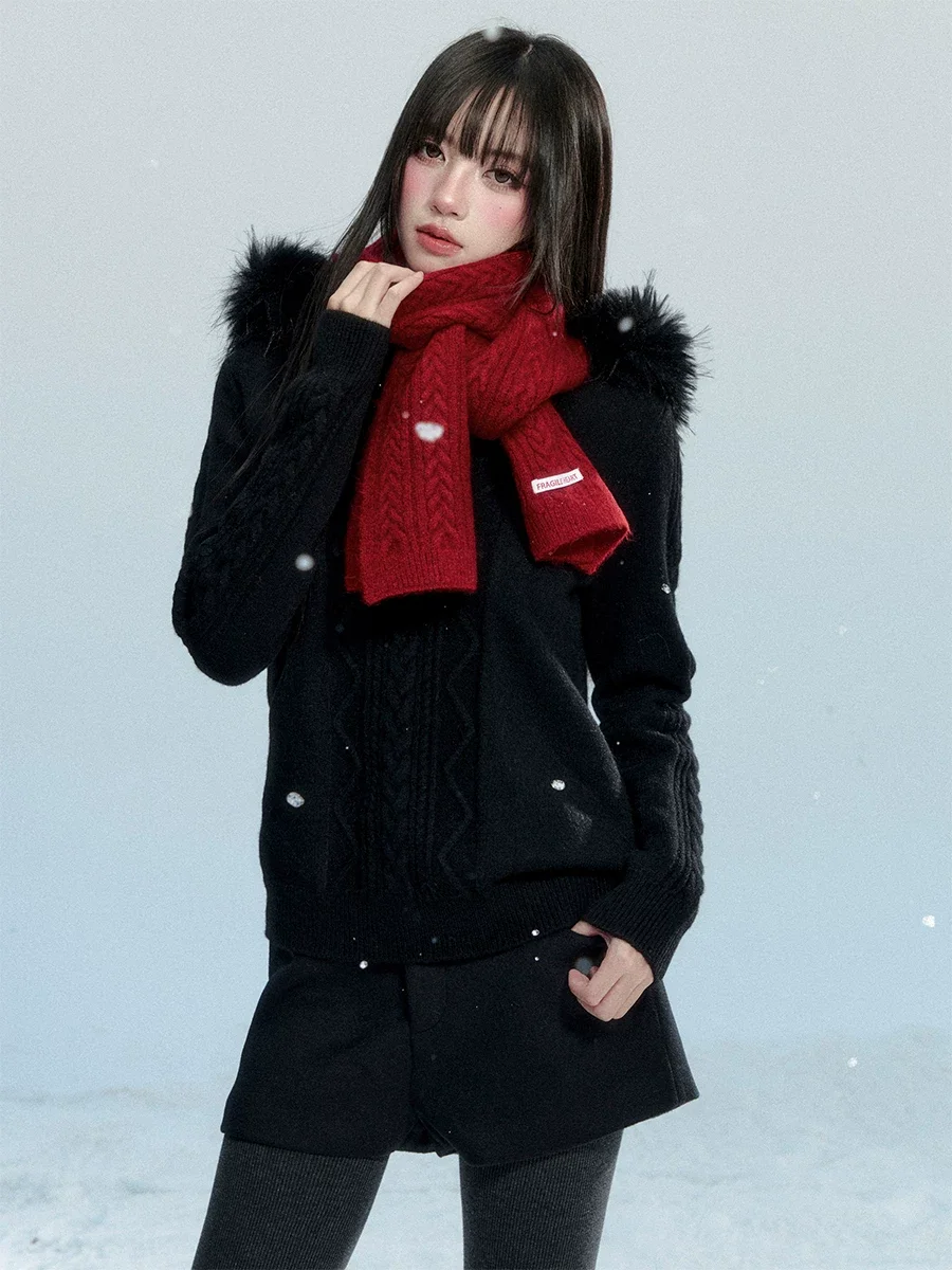 ファーカラー ケーブルニット 商品写真 4