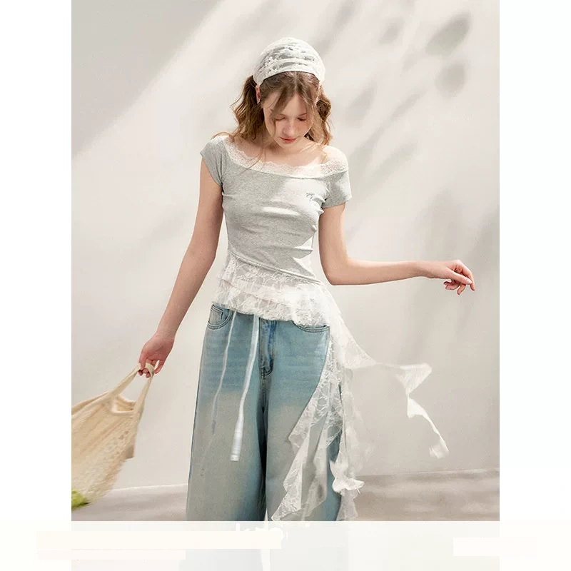 KROCHE レース フリル 半袖 Tシャツ KEC7006