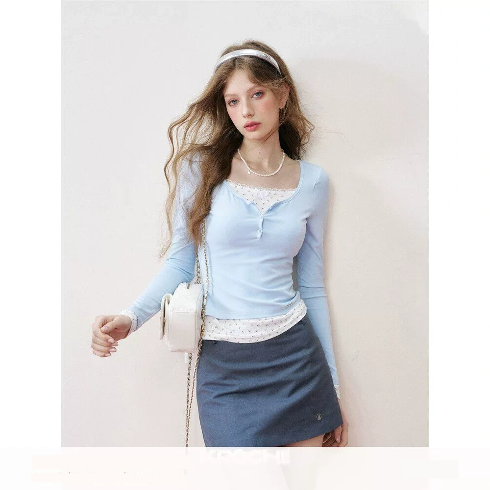 KROCHE レース 重ね着風 長袖 Tシャツ KB4012
