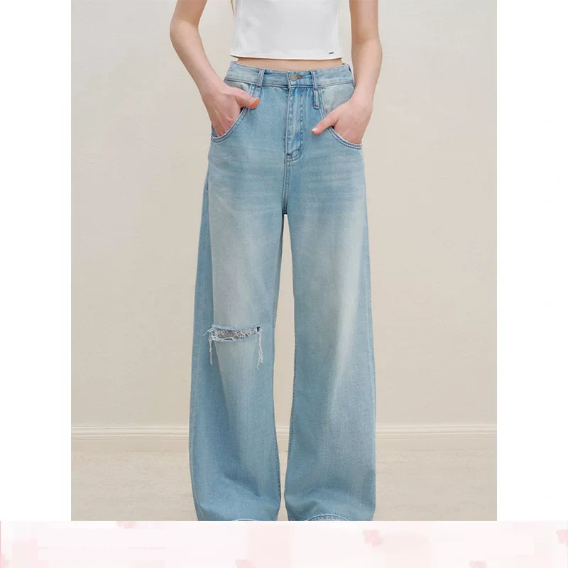 KROCHE レース デニム ハイウエスト ワイド デニムパンツ KN2002
