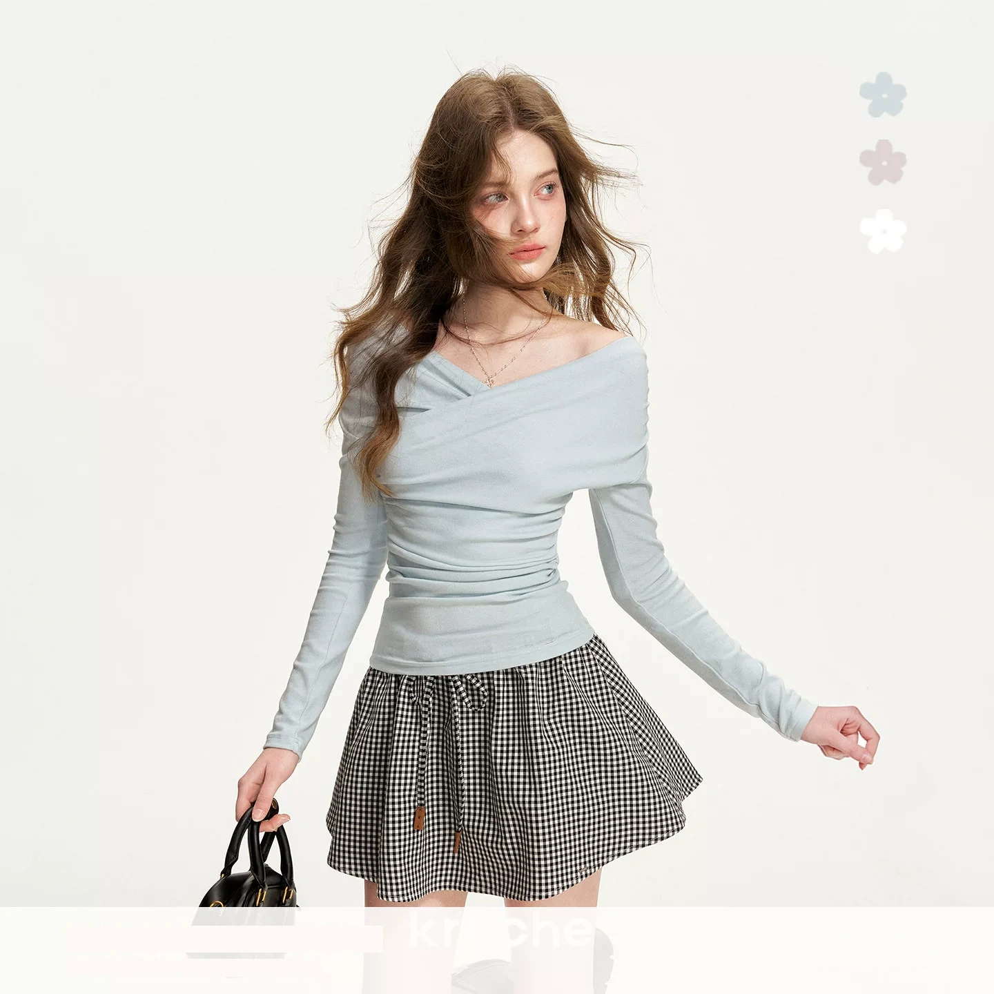 KROCHE オフショルダー 長袖 Tシャツ KE8047