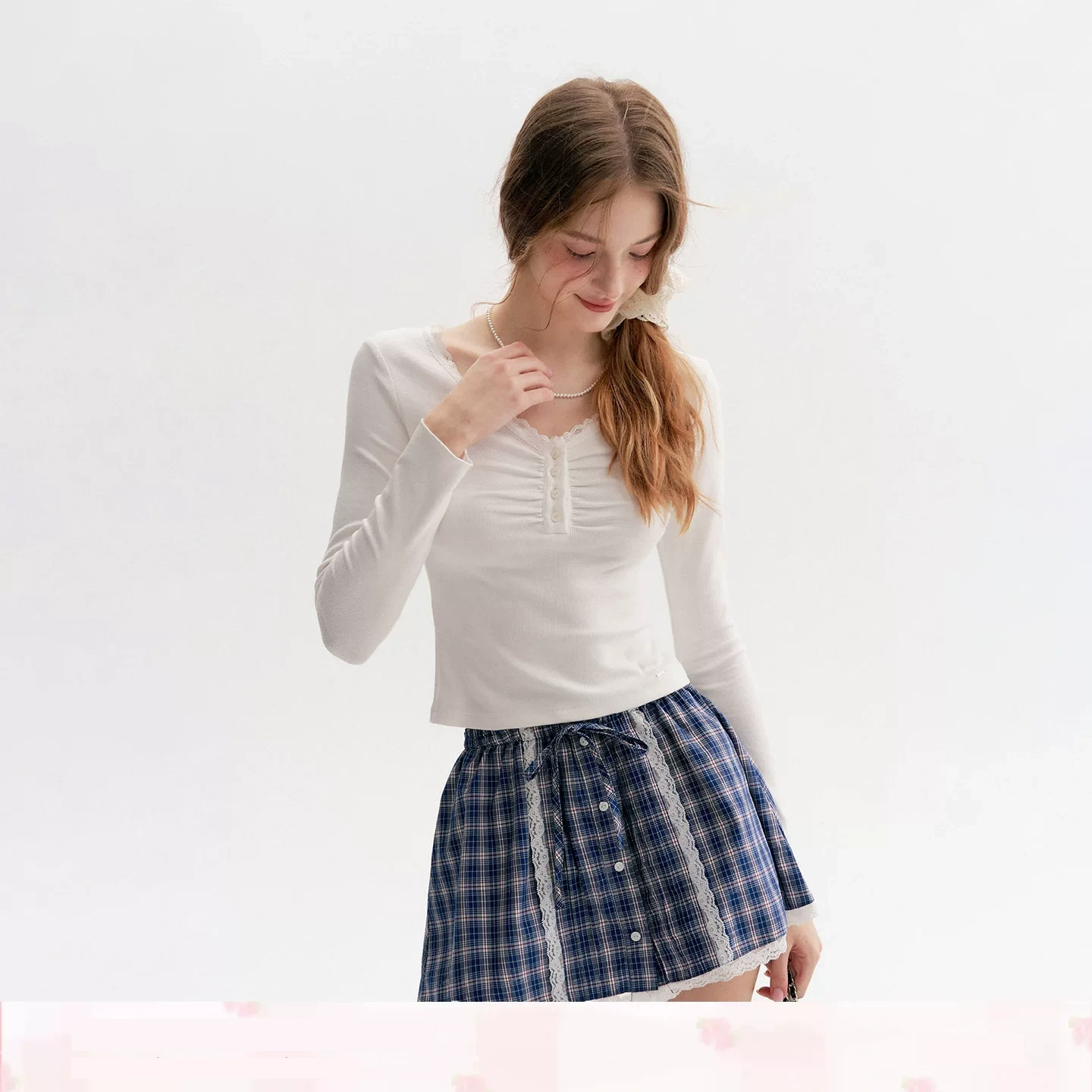 KROCHE レース チェック スカート KPK9021