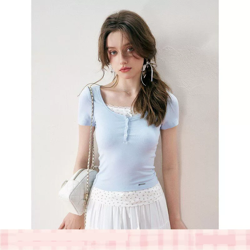 KROCHE レース 重ね着風 半袖 Tシャツ KB4142