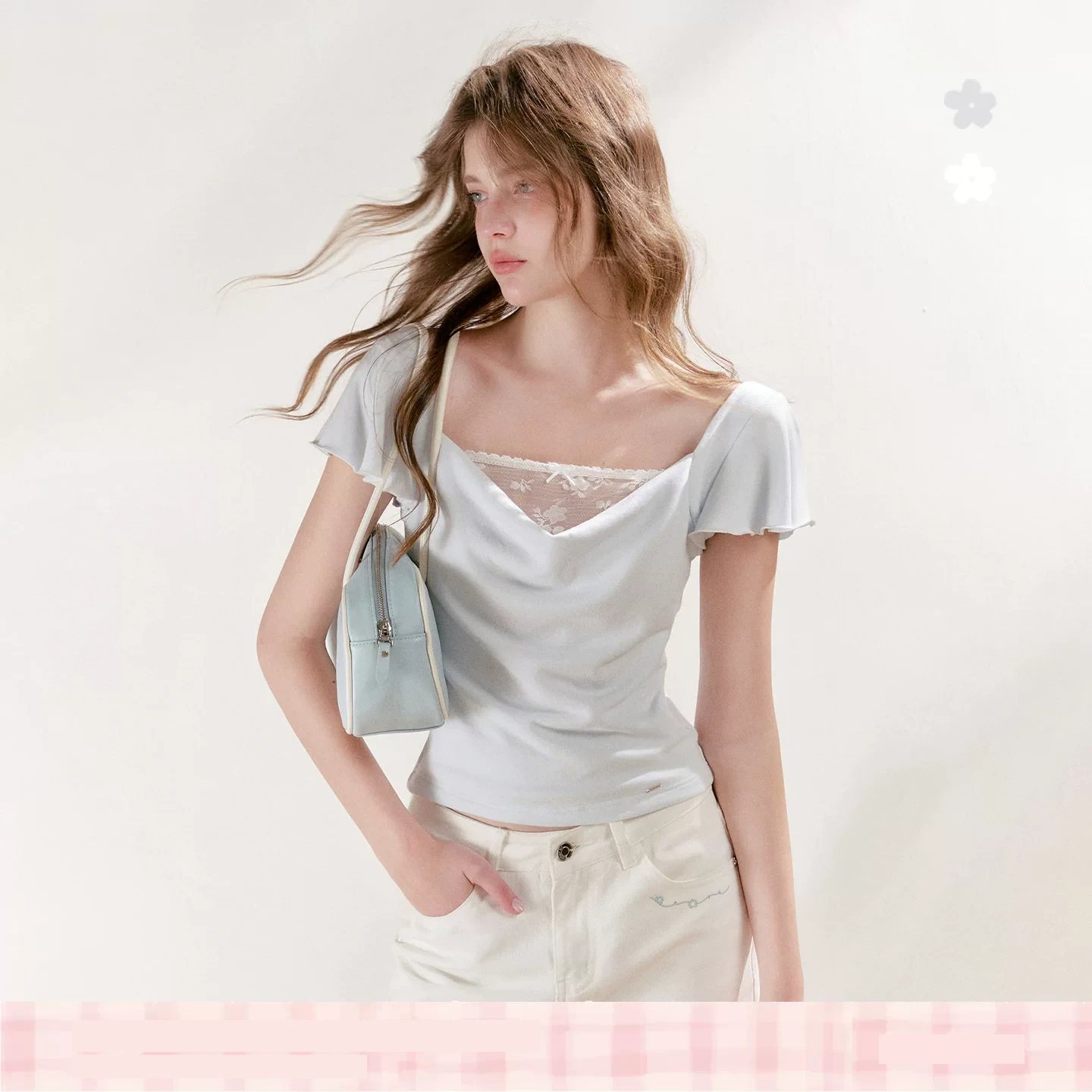 KROCHE レース 重ね着風 半袖 Tシャツ KEC8089